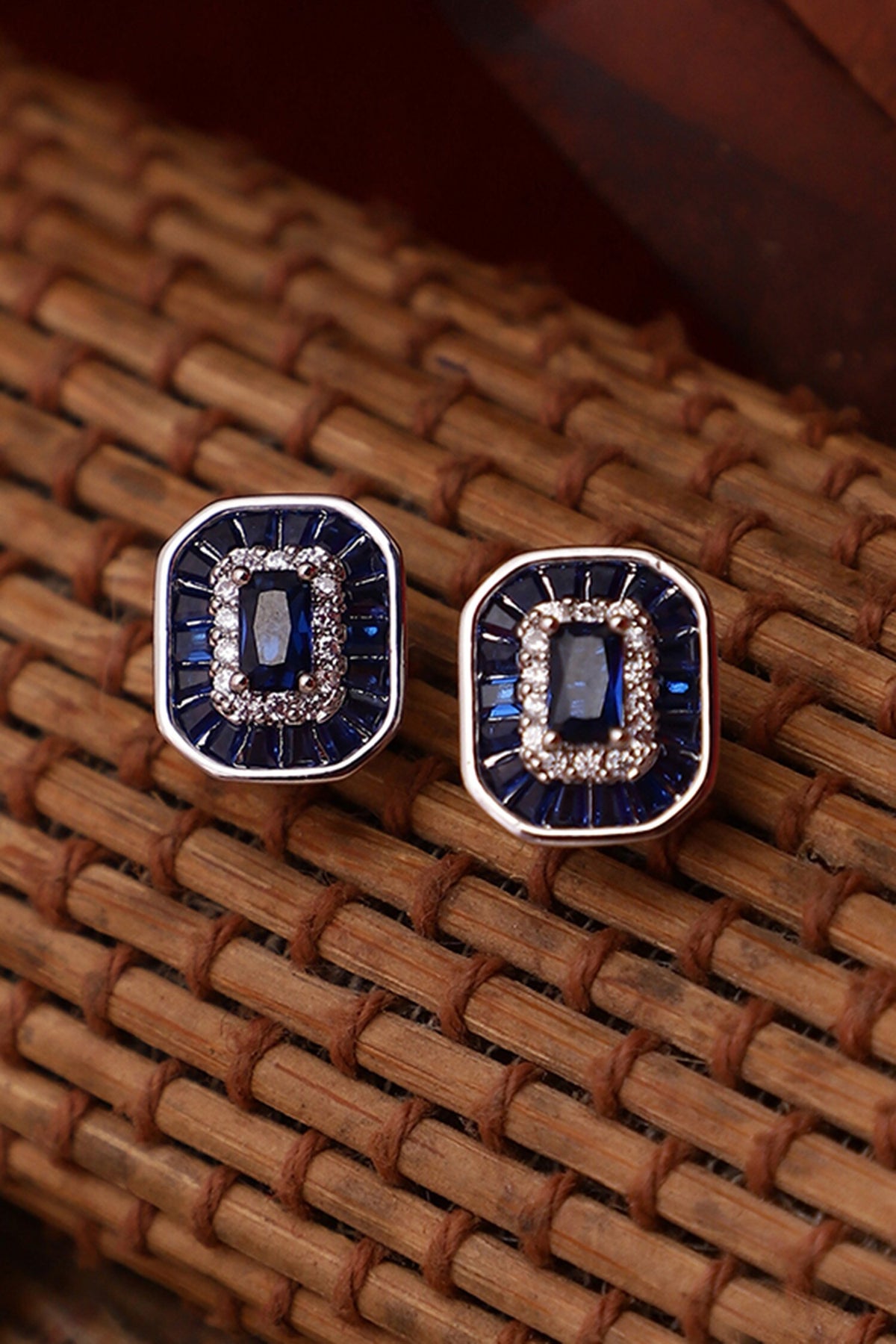Emerald Cut Sapphire Stud Earrings 