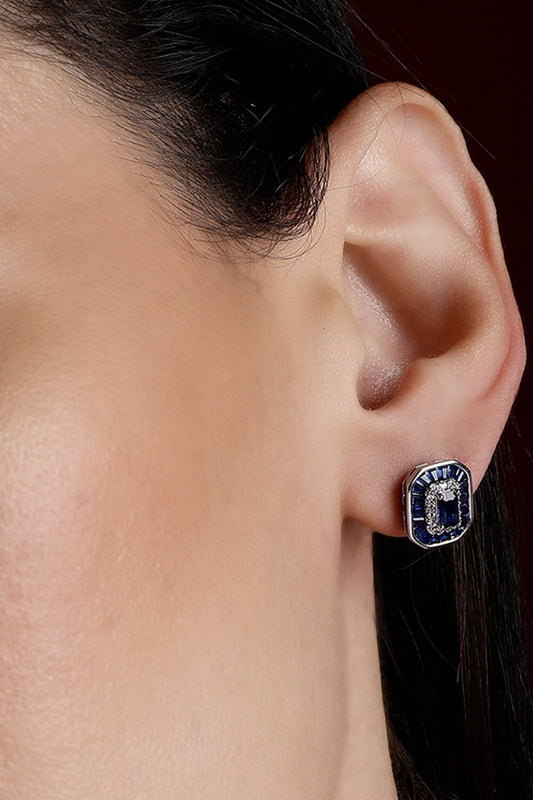 Emerald Cut Sapphire Stud Earrings 