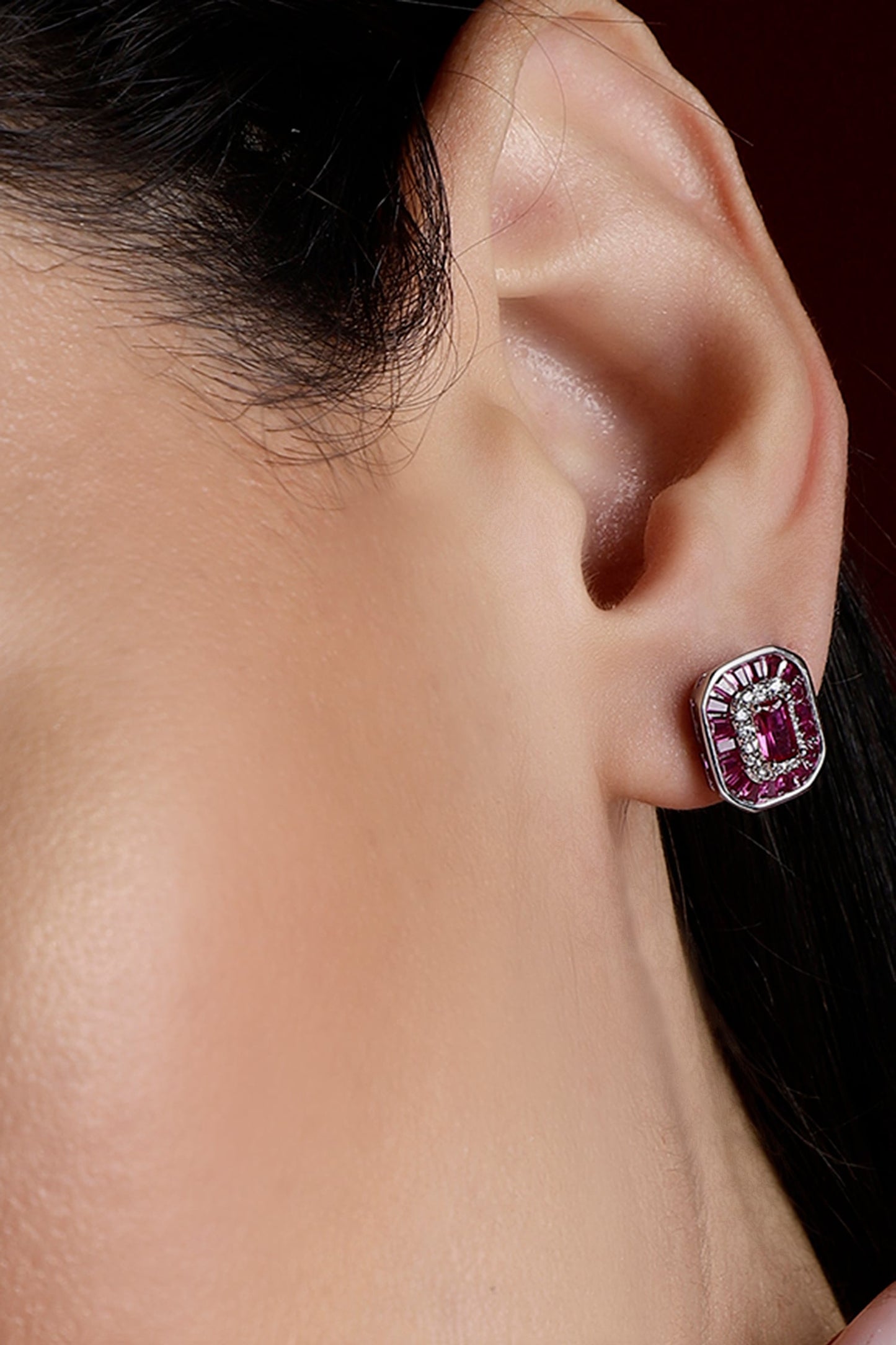 Embellished Ruby Stud Earrings 