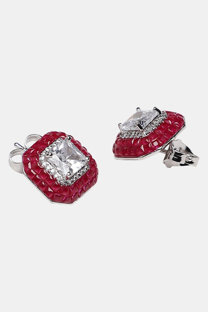 Geometric Ruby Stud Earrings 