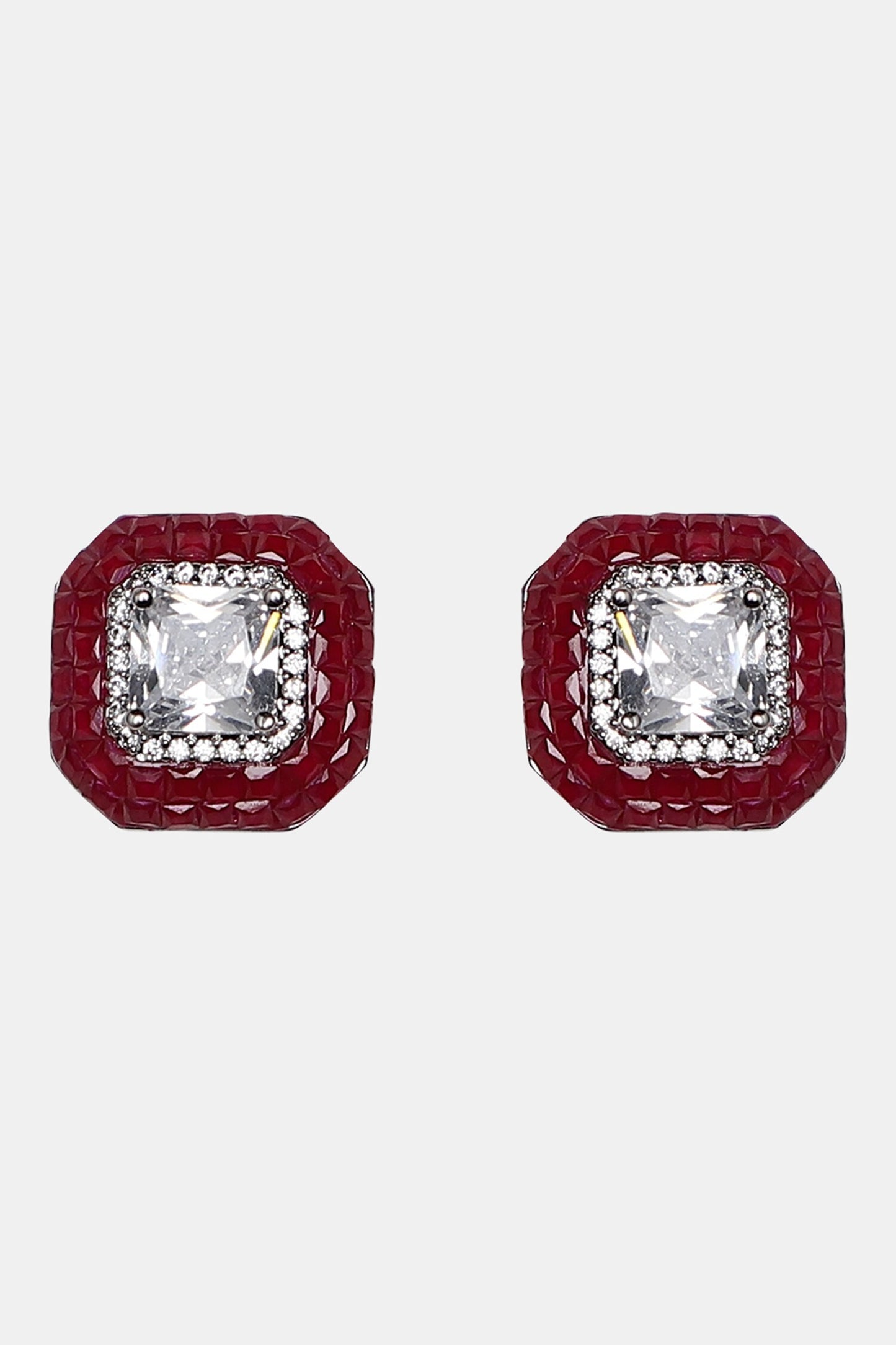 Geometric Ruby Stud Earrings 