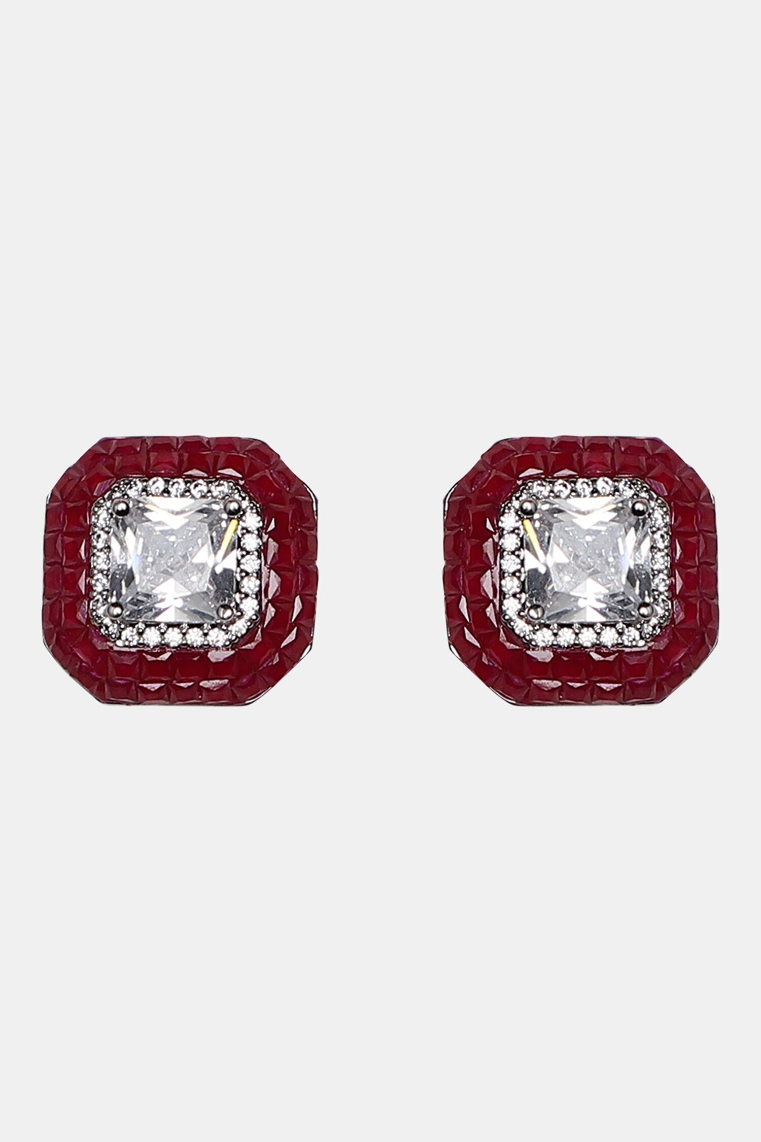 Geometric Ruby Stud Earrings 