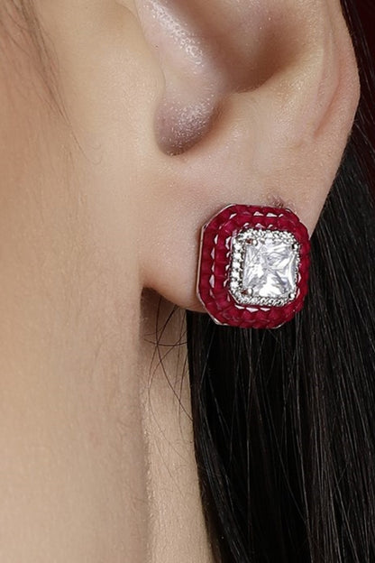 Geometric Ruby Stud Earrings 
