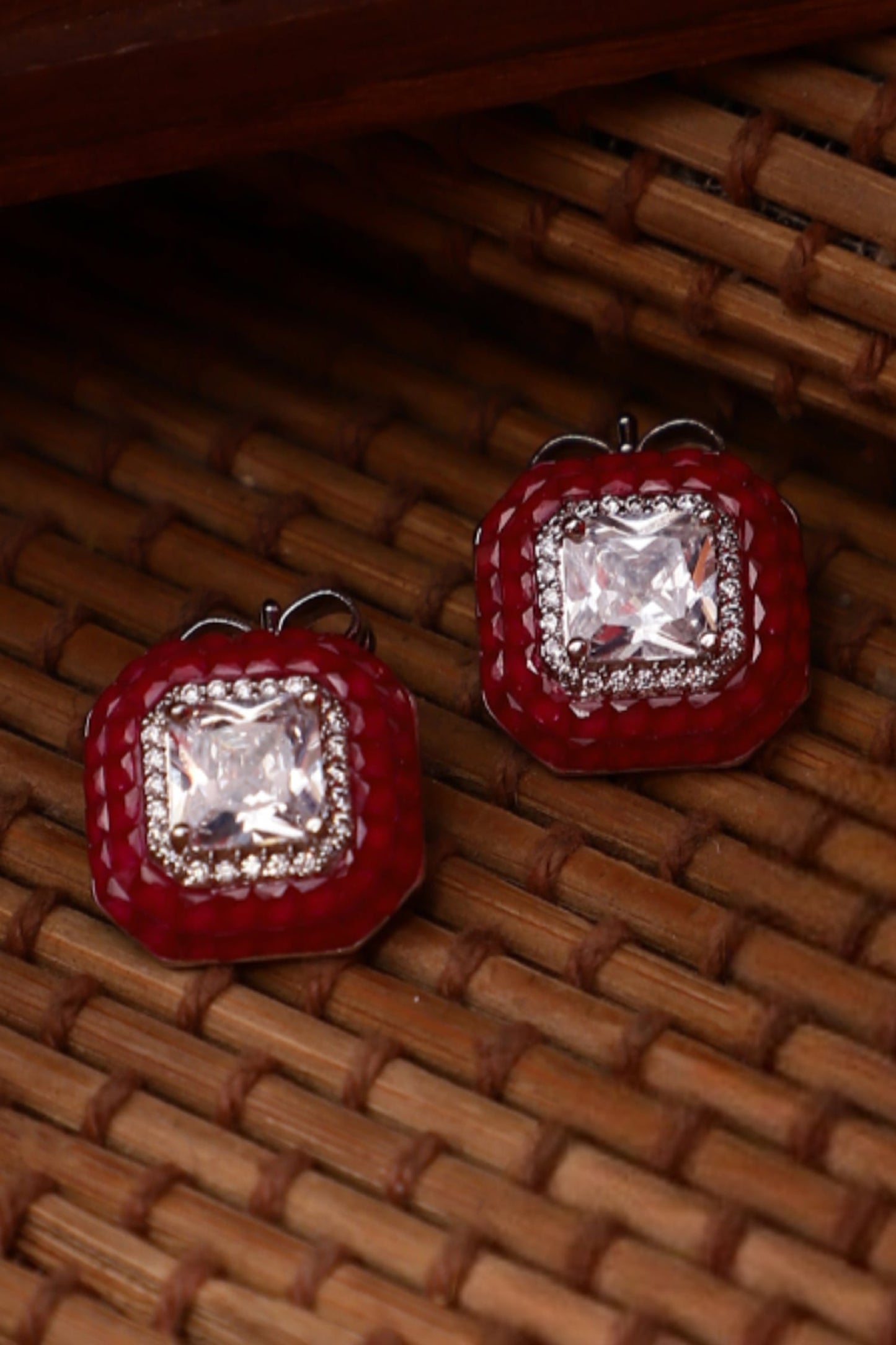 Geometric Ruby Stud Earrings 