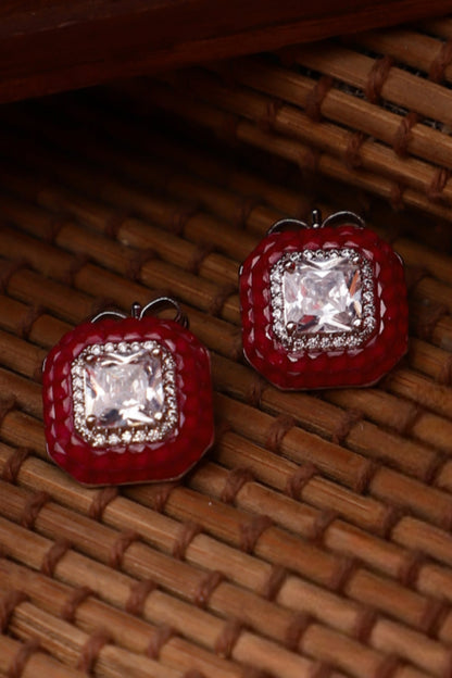 Geometric Ruby Stud Earrings 