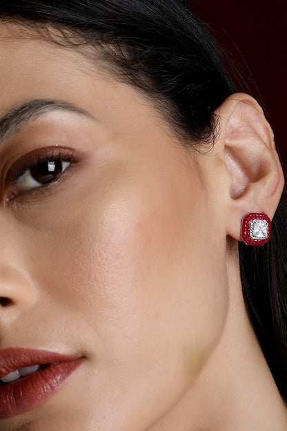 Geometric Ruby Stud Earrings 