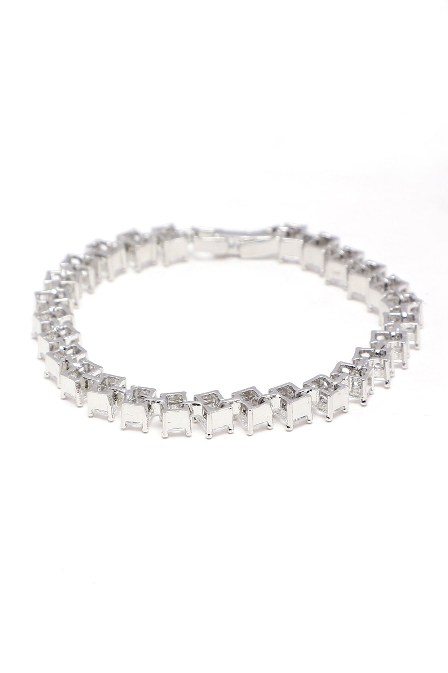 Natural Stone Embellished Silver Bracelet 