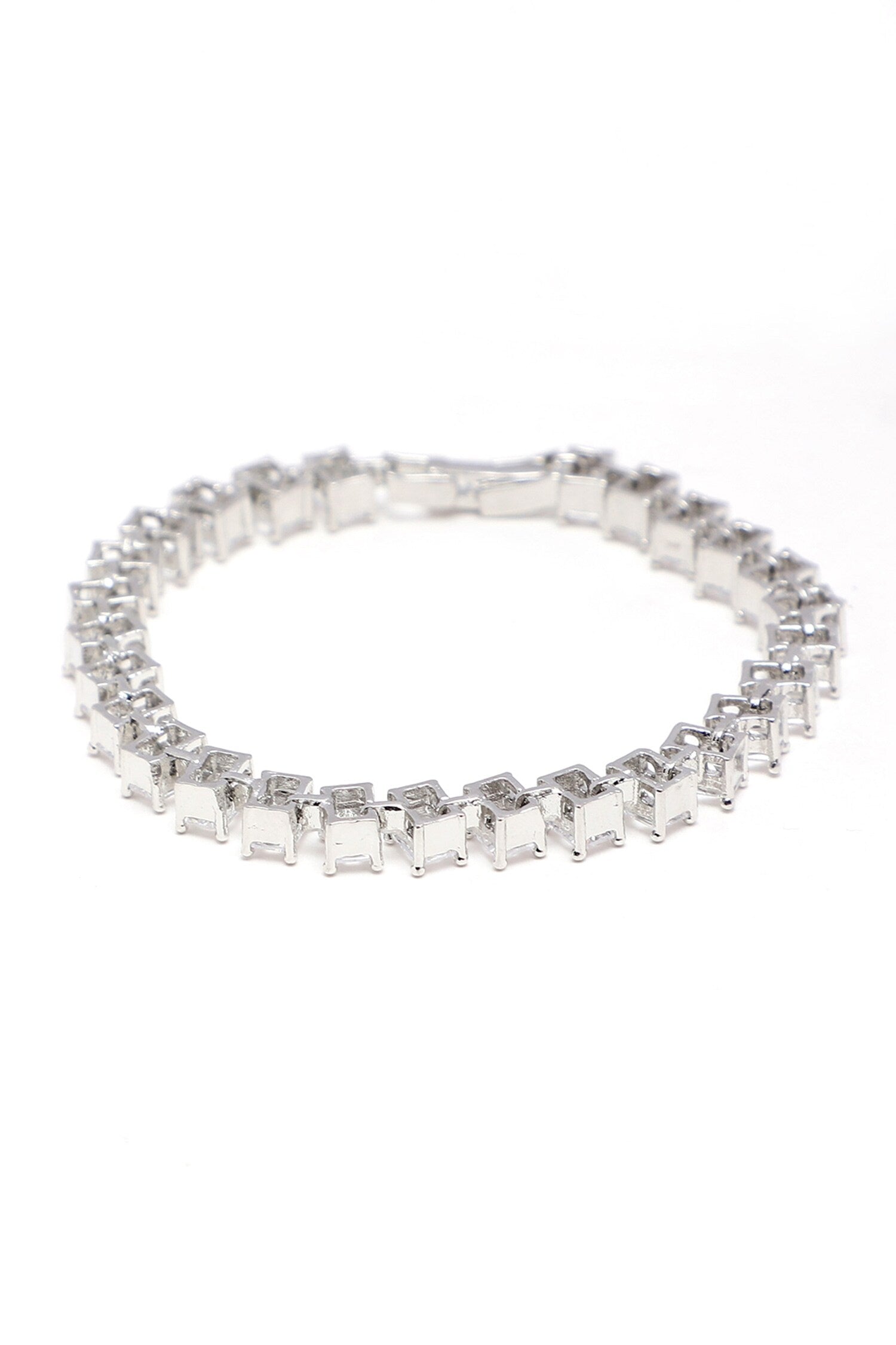 Natural Stone Embellished Silver Bracelet 