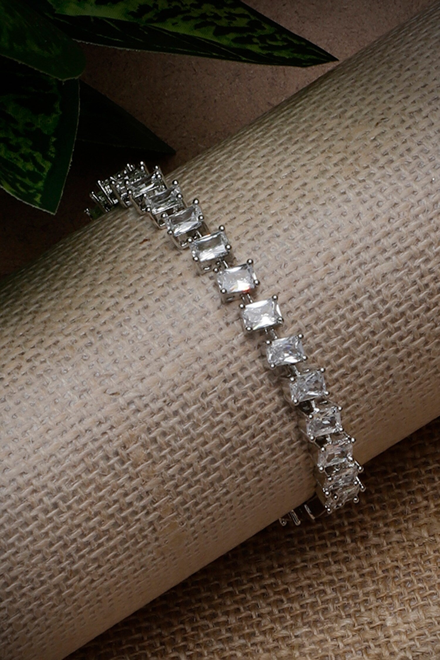 Natural Stone Embellished Silver Bracelet 