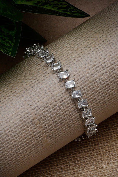 Natural Stone Embellished Silver Bracelet 