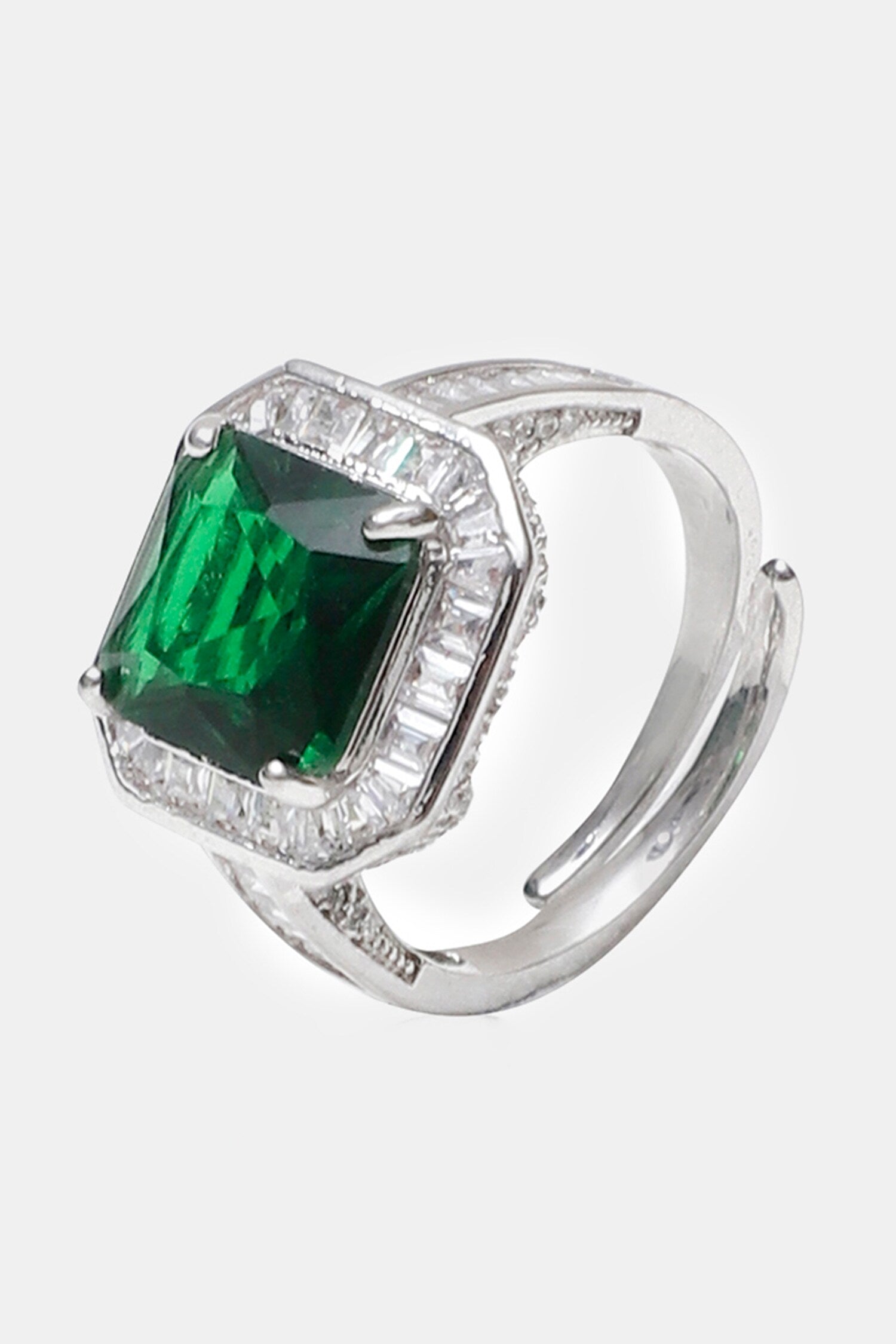 Natural Stone Embellished Silver Ring 