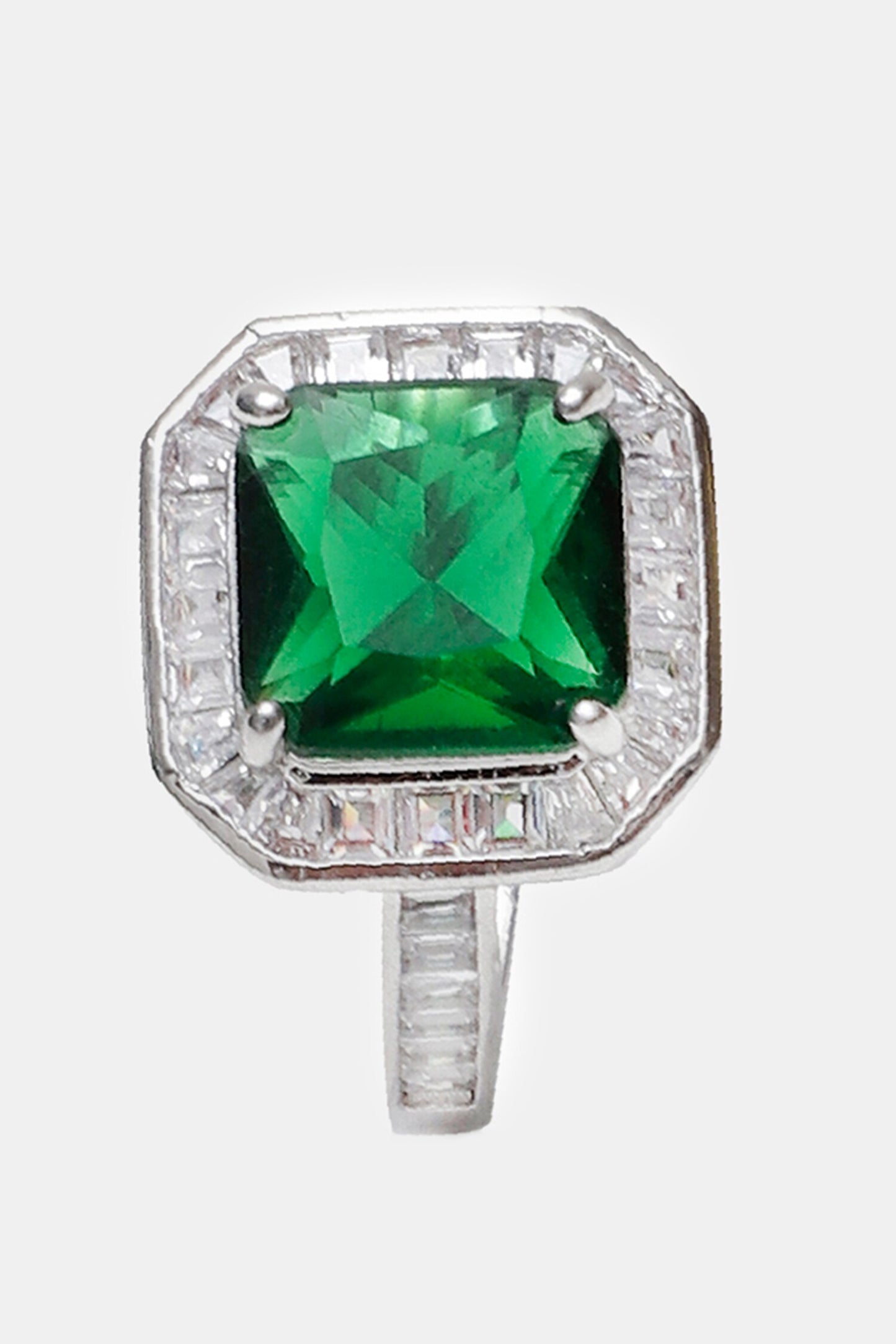 Natural Stone Embellished Silver Ring 
