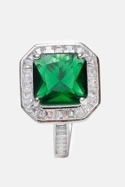 Natural Stone Embellished Silver Ring 