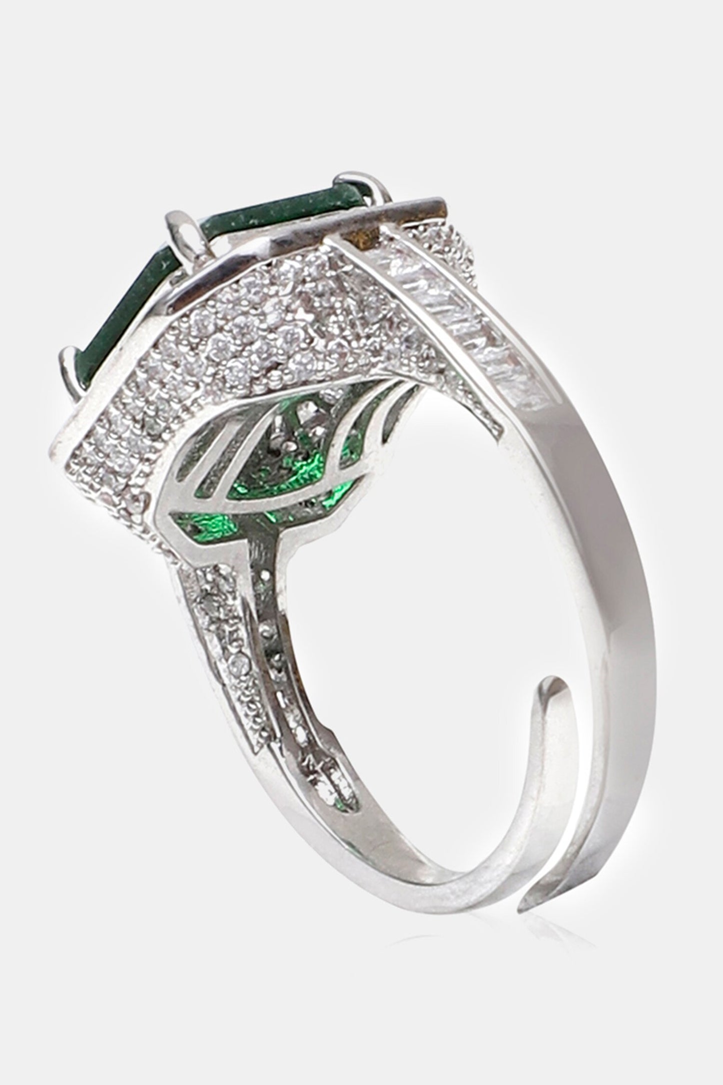 Natural Stone Embellished Silver Ring 