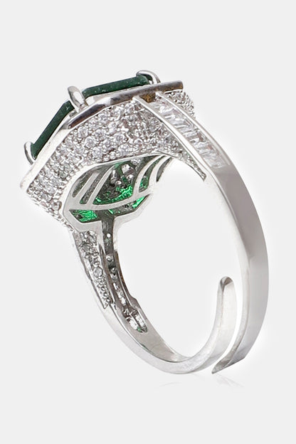 Natural Stone Embellished Silver Ring 