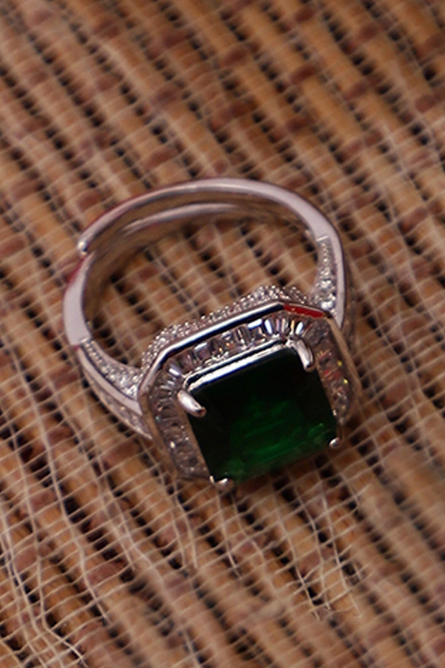 Natural Stone Embellished Silver Ring 