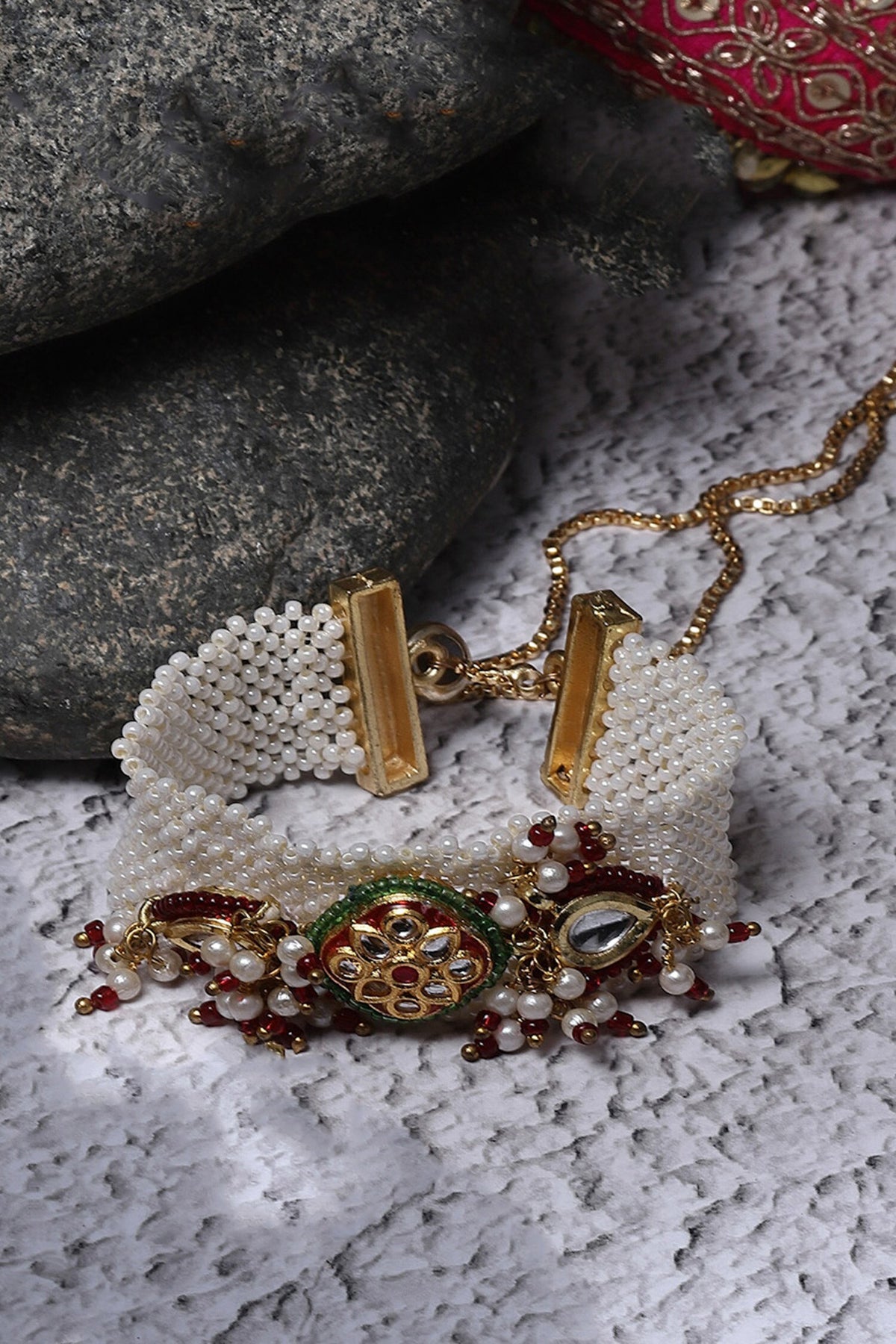 Kundan Pearl Multi-Chain Bracelet 