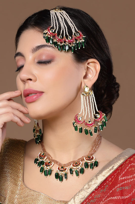 Gold Kundan Chand Bloom Drop Earrings 