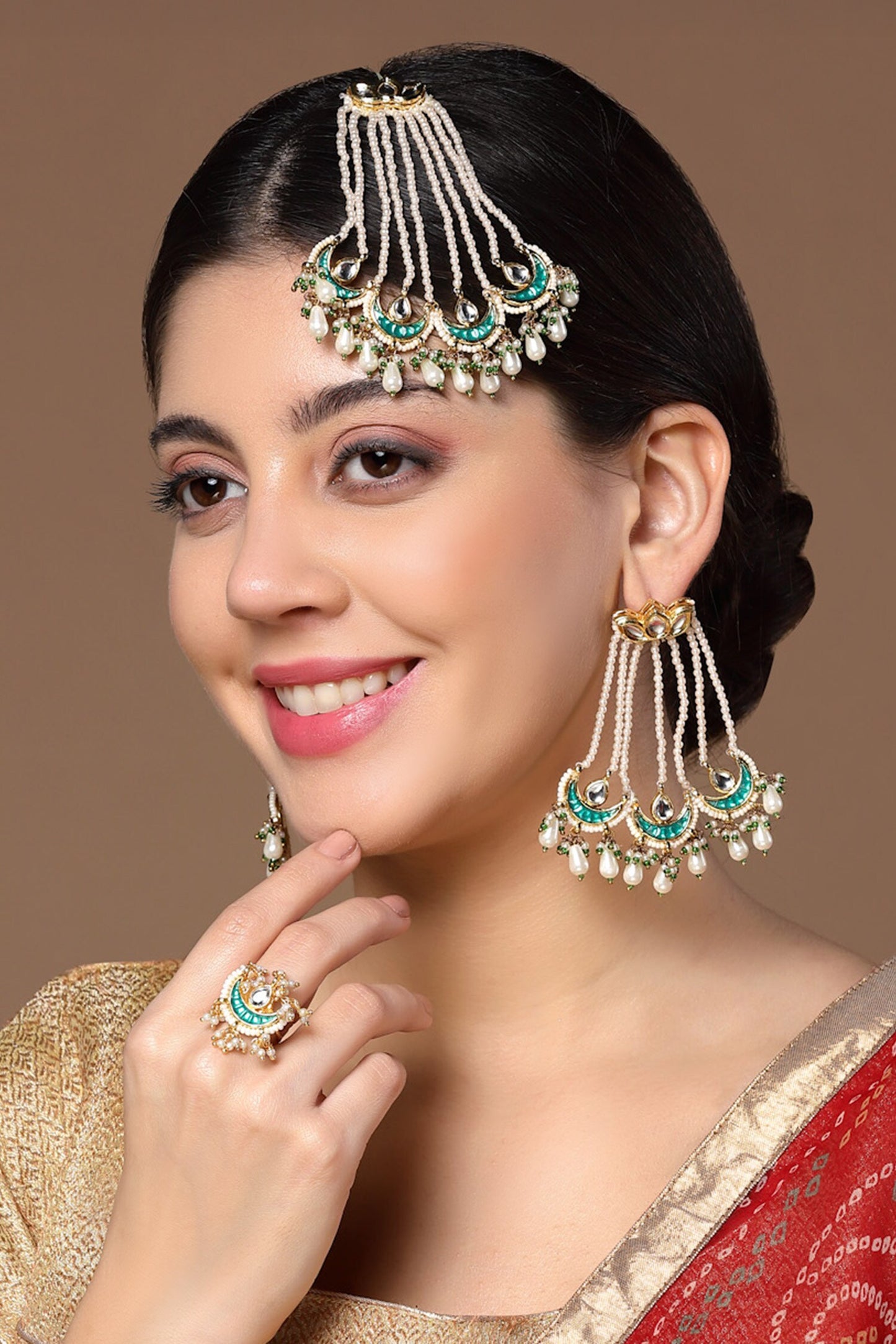Gold Plated Crescent Dewdrop Earrings 