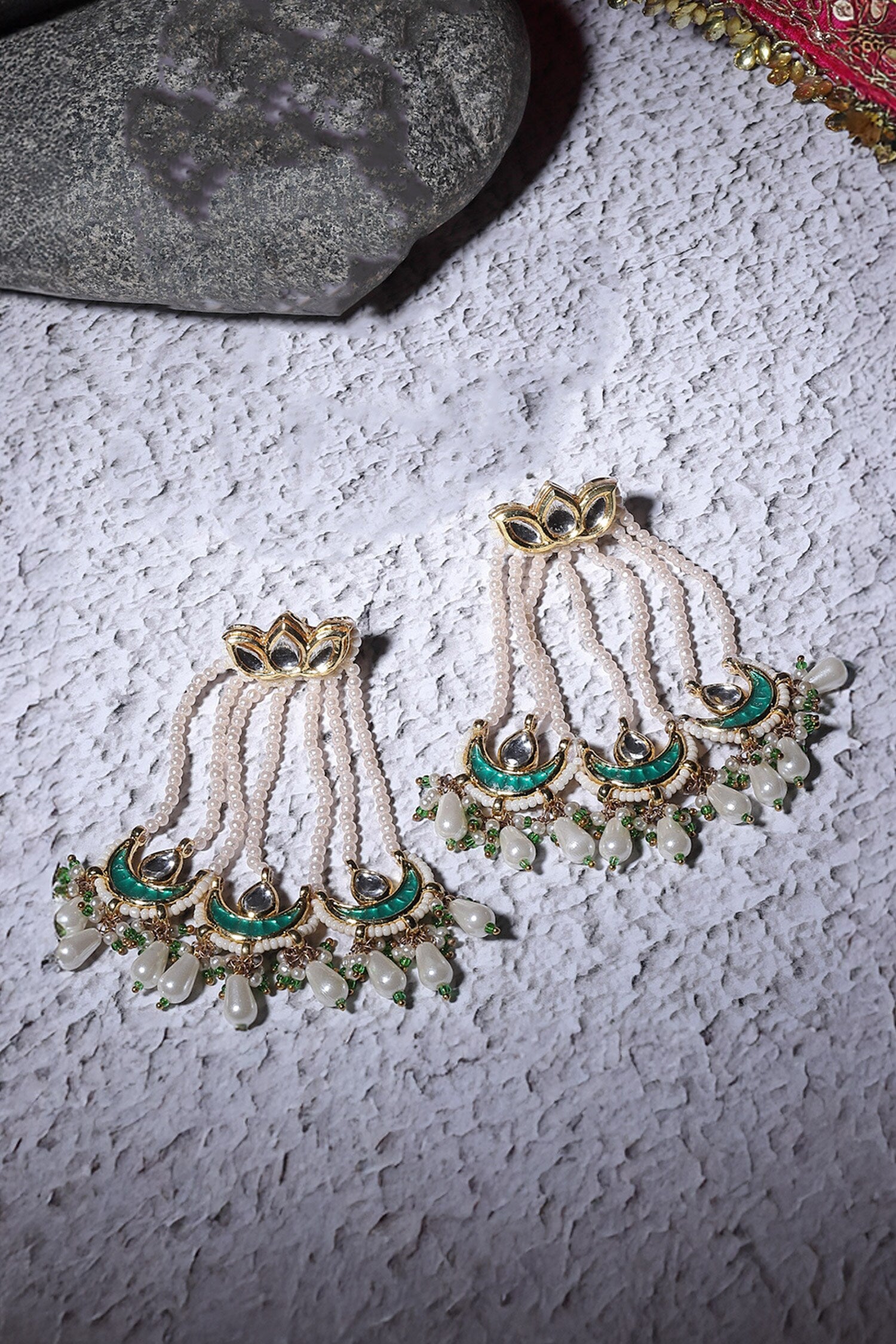 Gold Plated Crescent Dewdrop Earrings 