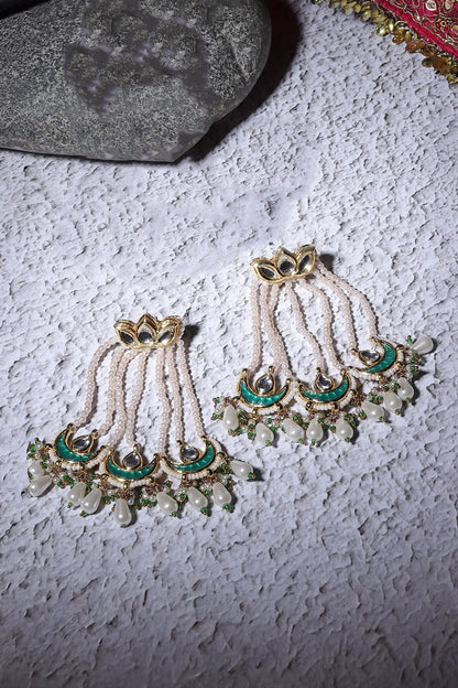 Gold Plated Crescent Dewdrop Earrings 