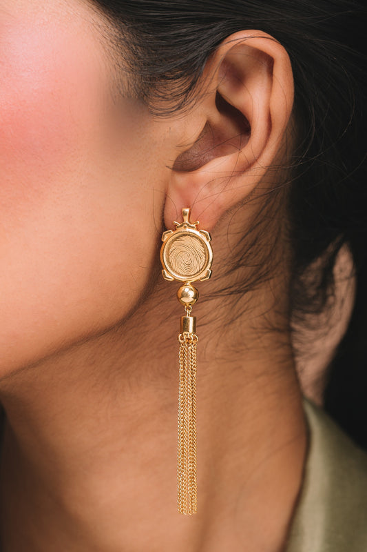 Fingerprint Carved Gold Dangler Earrings 