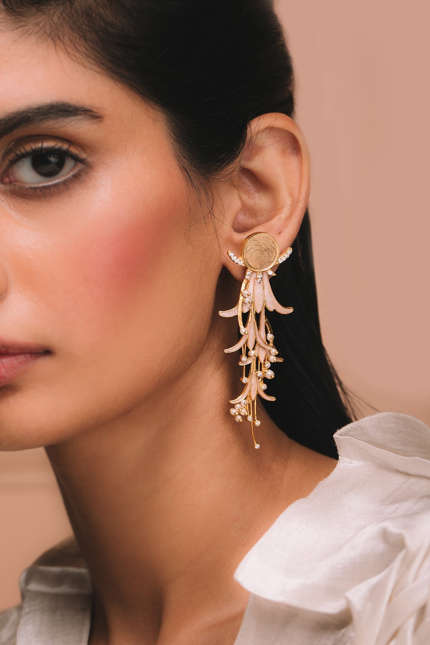 Gold & Peach Dew Bloom Danglers 