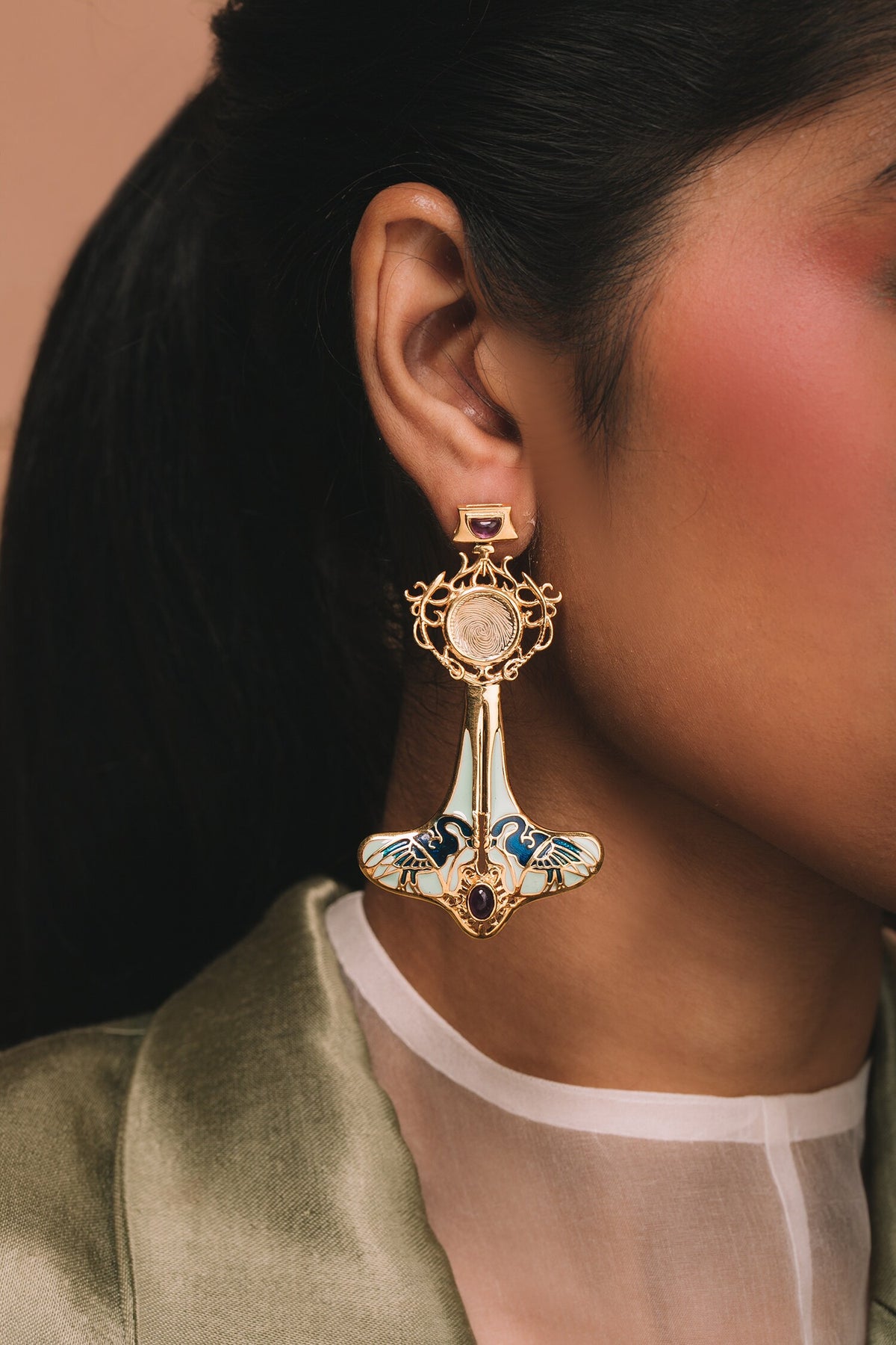 Gold Peacock Motif Dangler Earrings 