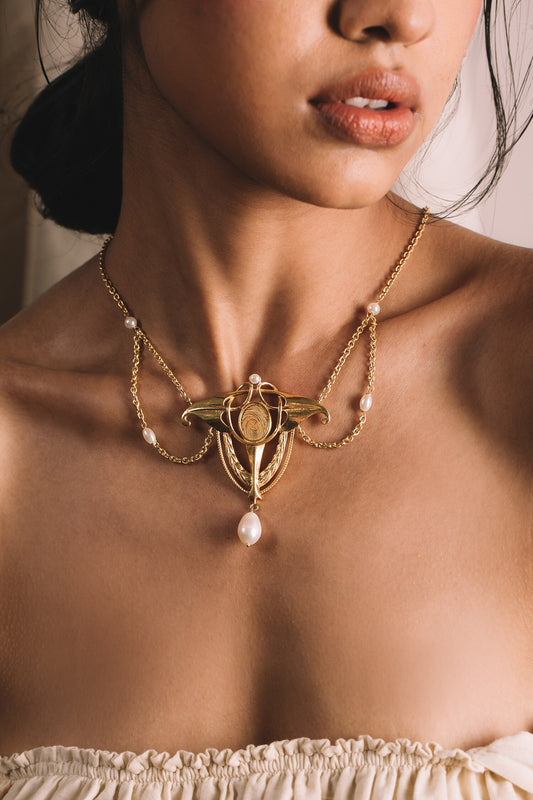 Gold Pearl Drop Choker Necklace 