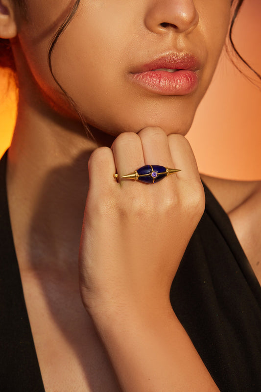 Teardrop Stone Embellished Double Finger Ring 