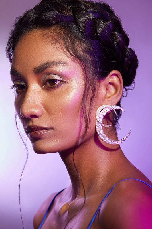 Silver Moon Rabbit Crescent Hoops 