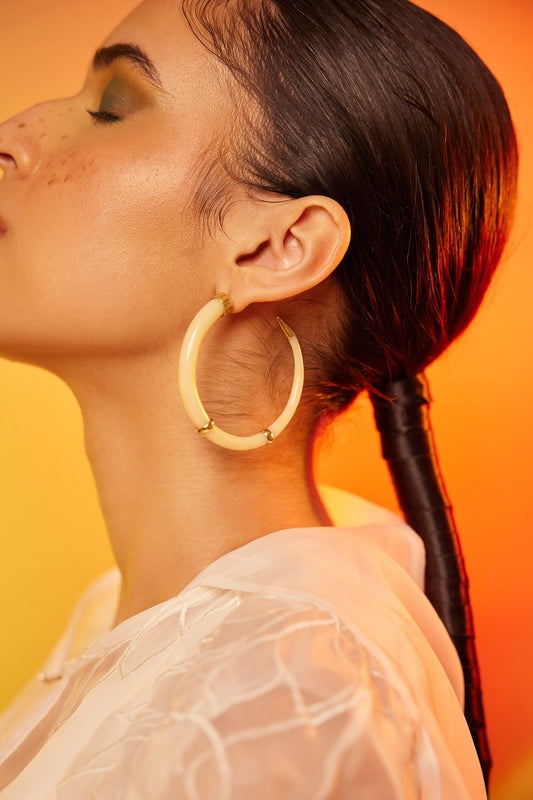 Gold Onyx Tone Hoop Earrings 