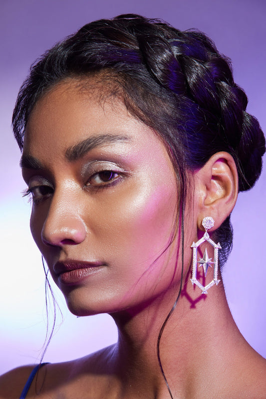Silver Hexagon Dangler Earrings 