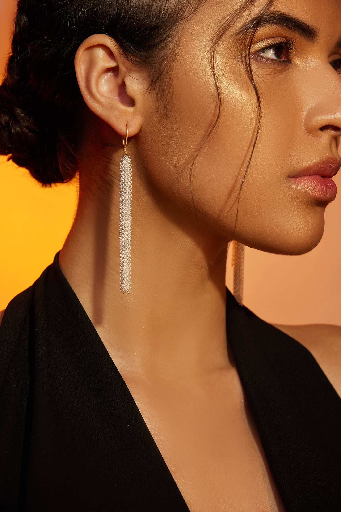 Chain Mesh Silver Danglers 