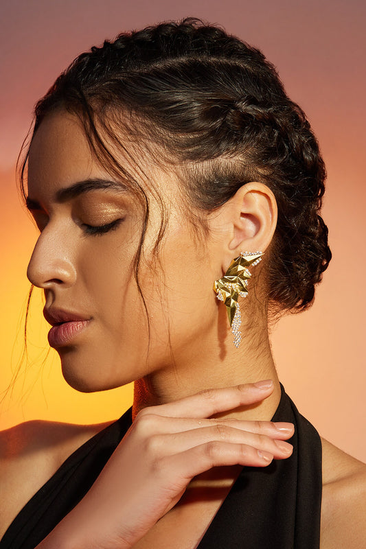 Gold 3D Half Star Earrings 