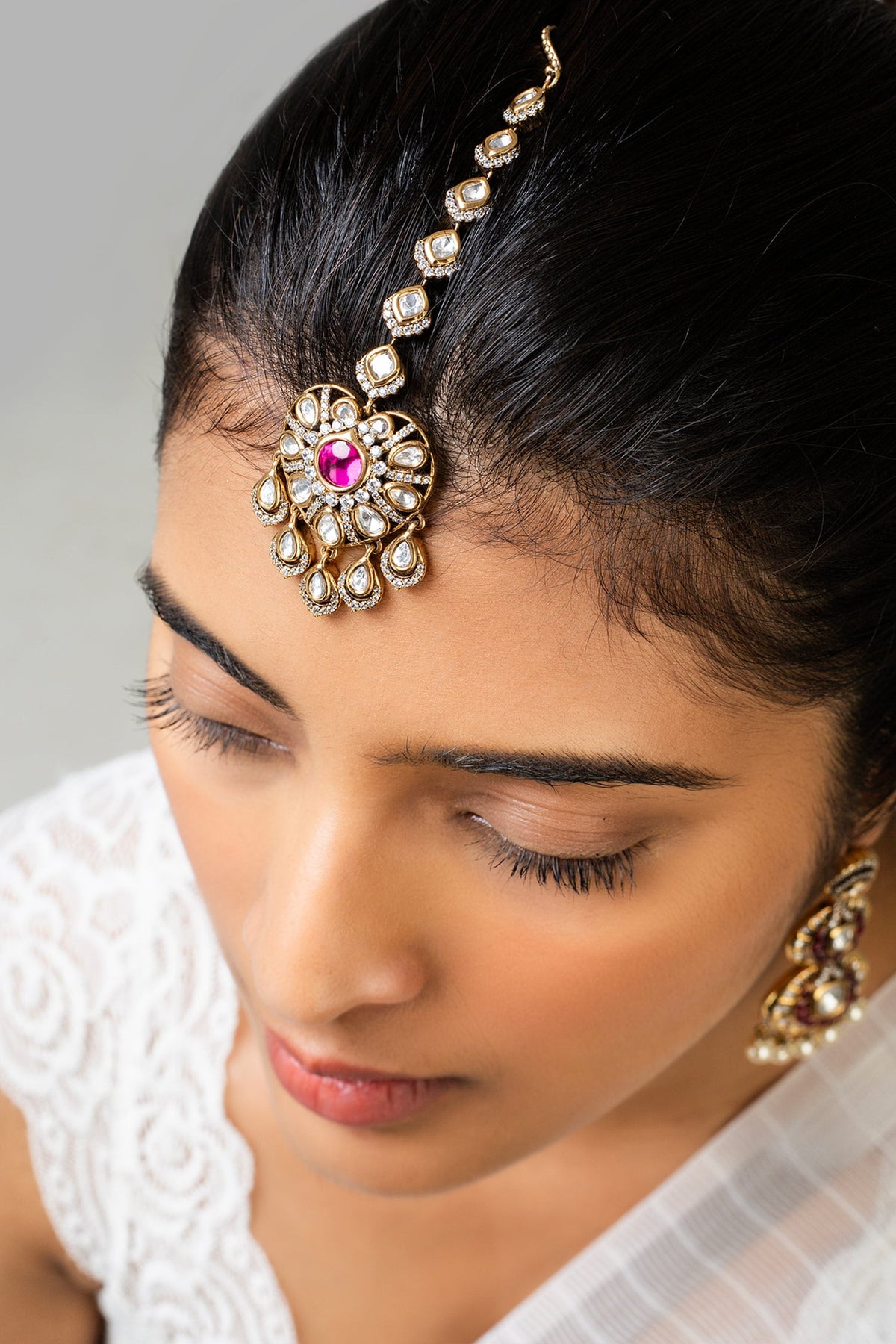 Heart Stone Embellished Maangtikka 