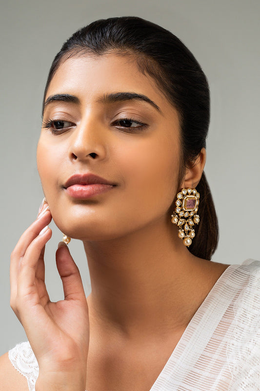 Antique Gold Plated Stone Earrings 