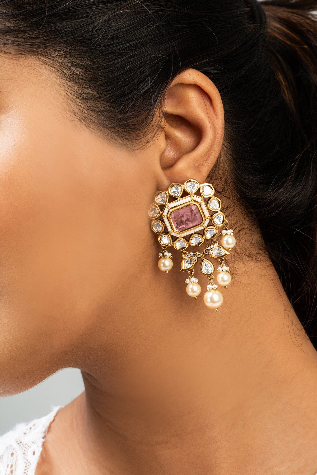 Antique Gold Plated Stone Earrings 