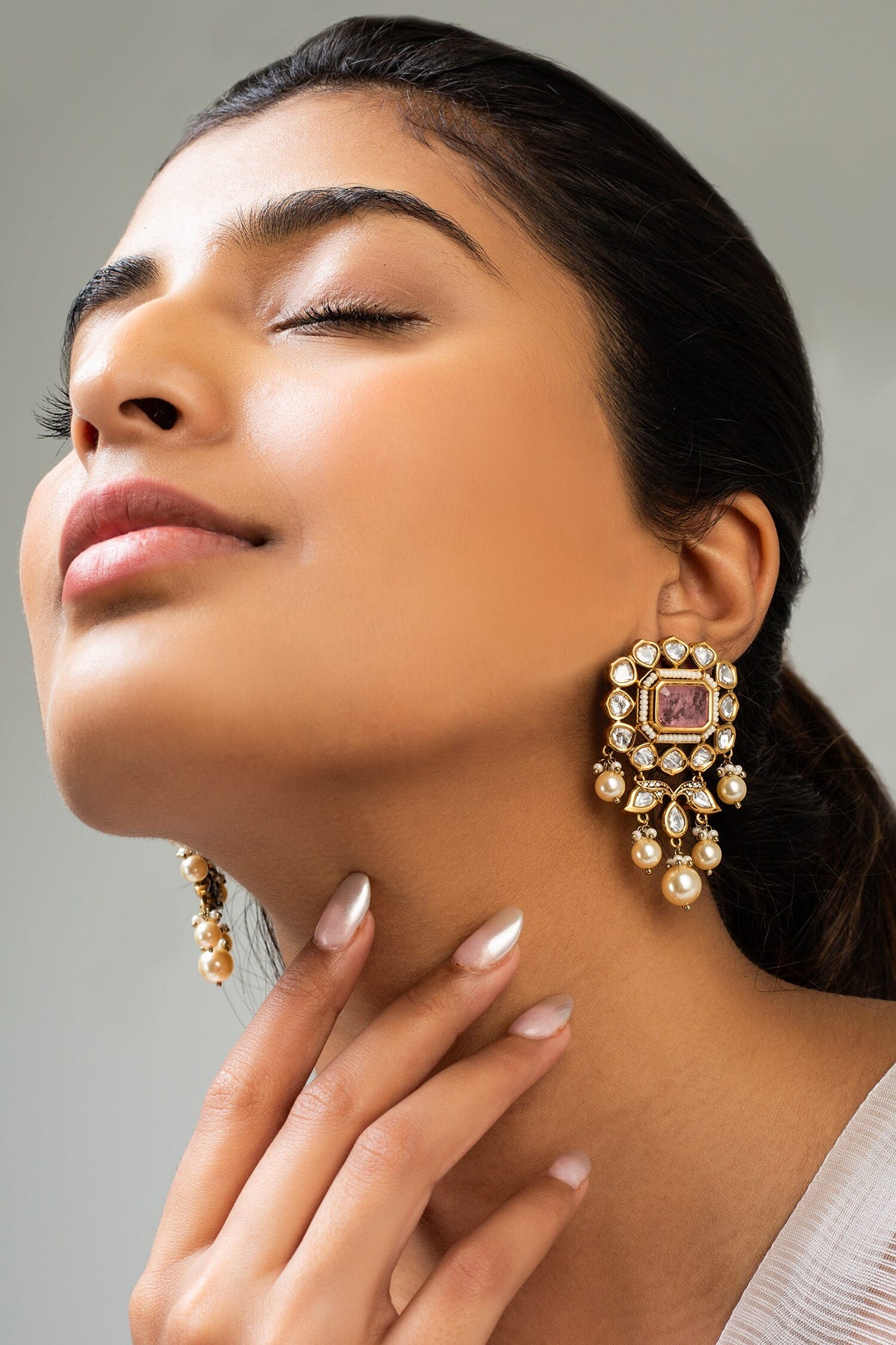 Antique Gold Plated Stone Earrings 
