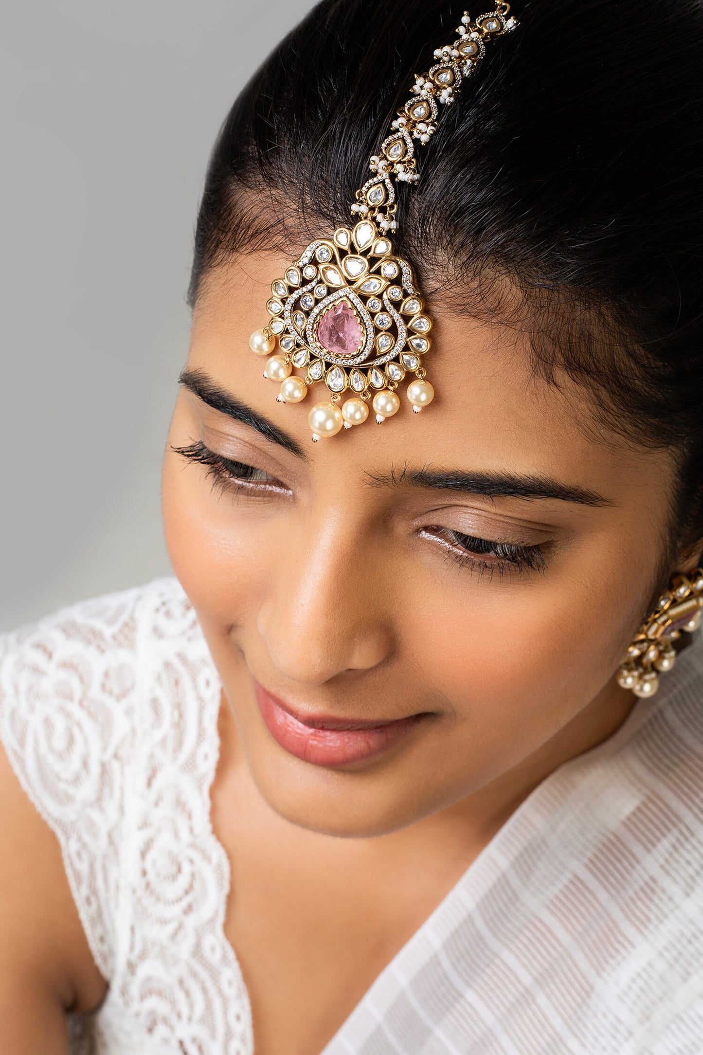 Petal Stone Maangtikka with Pearl Tassels 