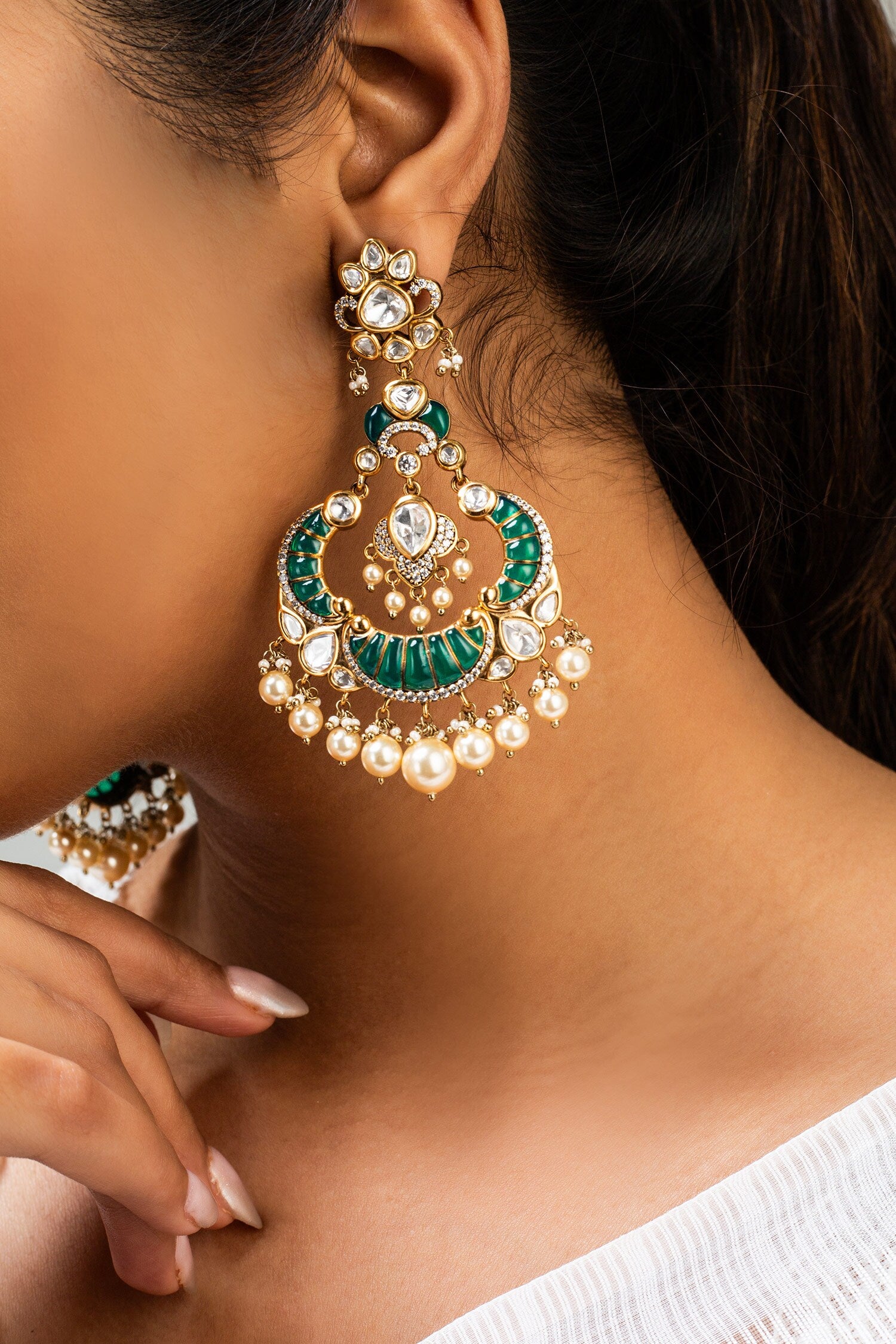 Mint Green Stone Embellished Earrings 
