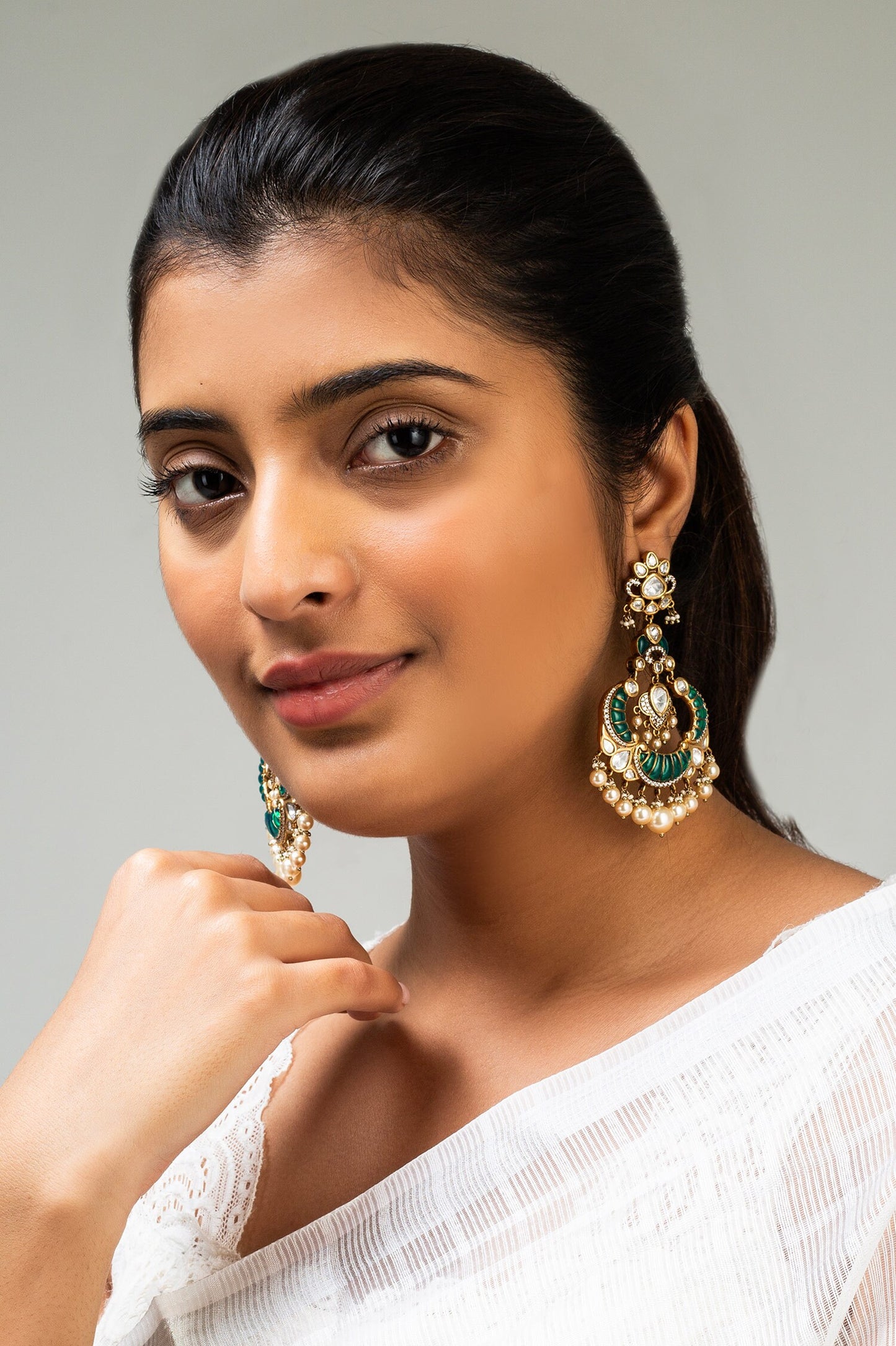 Mint Green Stone Embellished Earrings 
