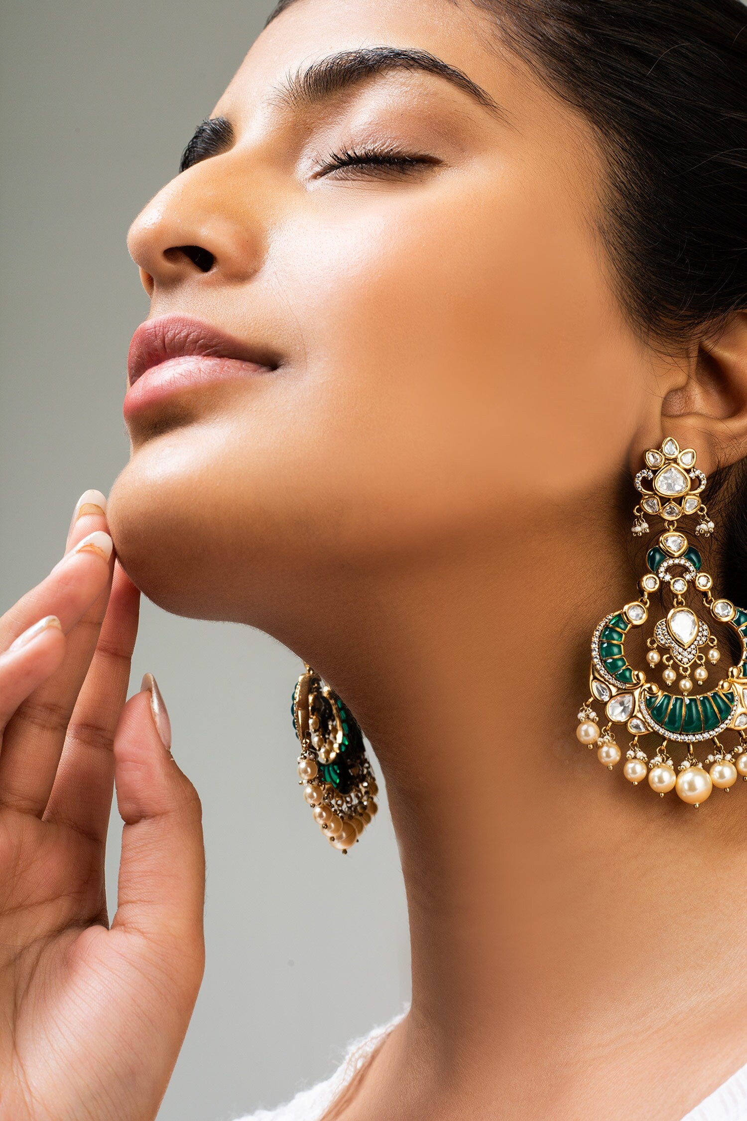 Mint Green Stone Embellished Earrings 