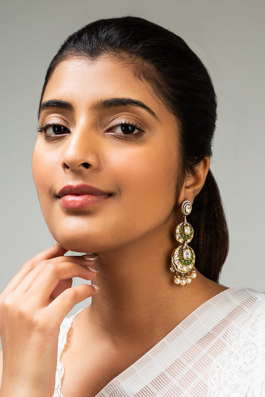 Antique Gold Floral Pearl Tassel Earrings 