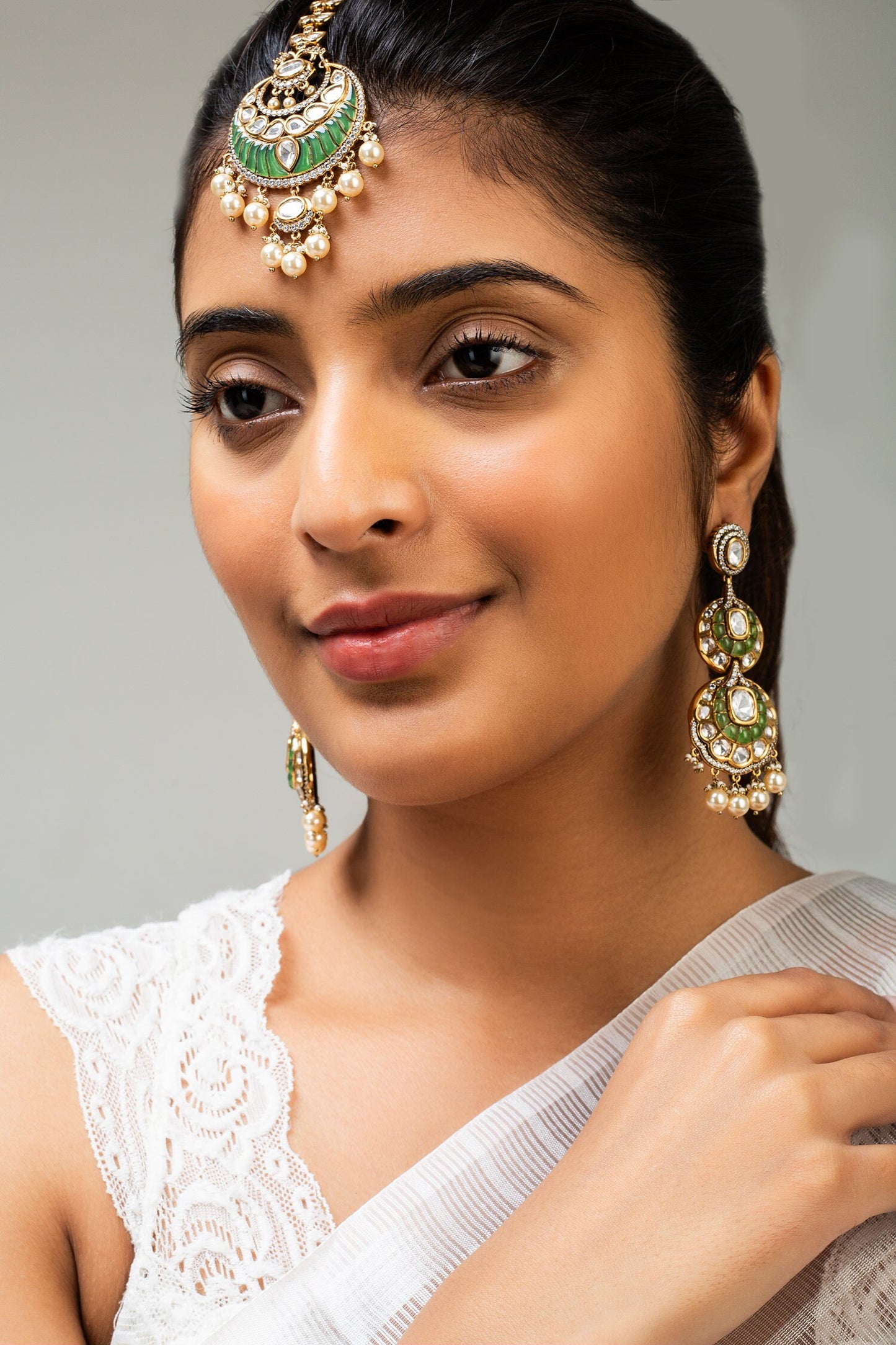 Stone Embellished Half Moon Maangtikka 