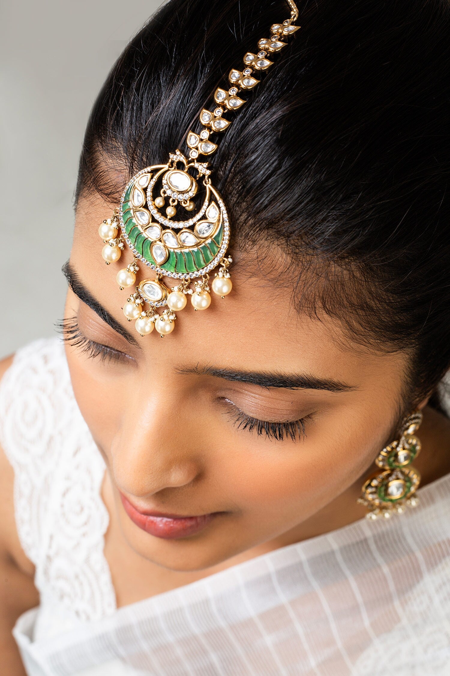 Stone Embellished Half Moon Maangtikka 