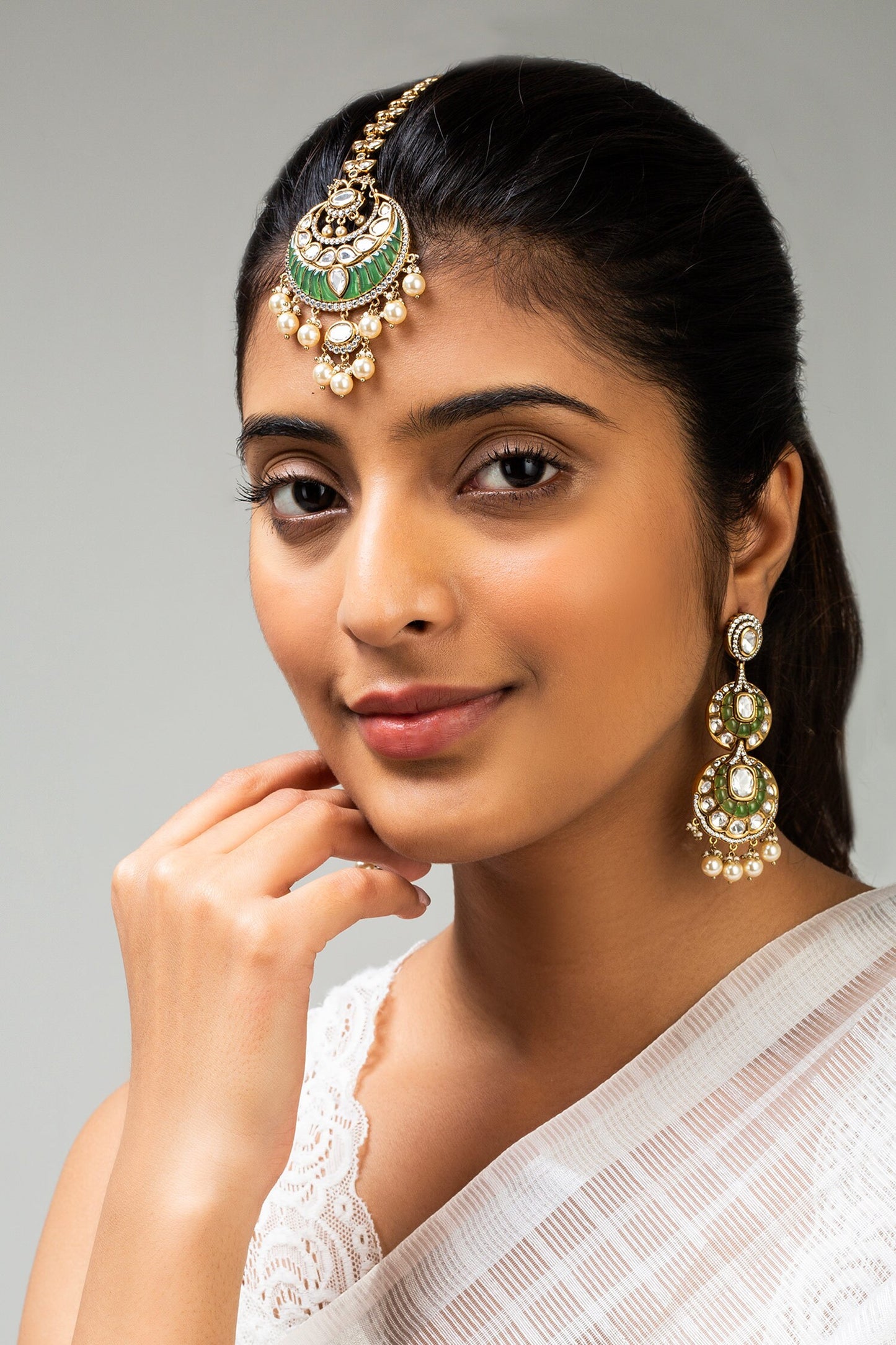 Stone Embellished Half Moon Maangtikka 