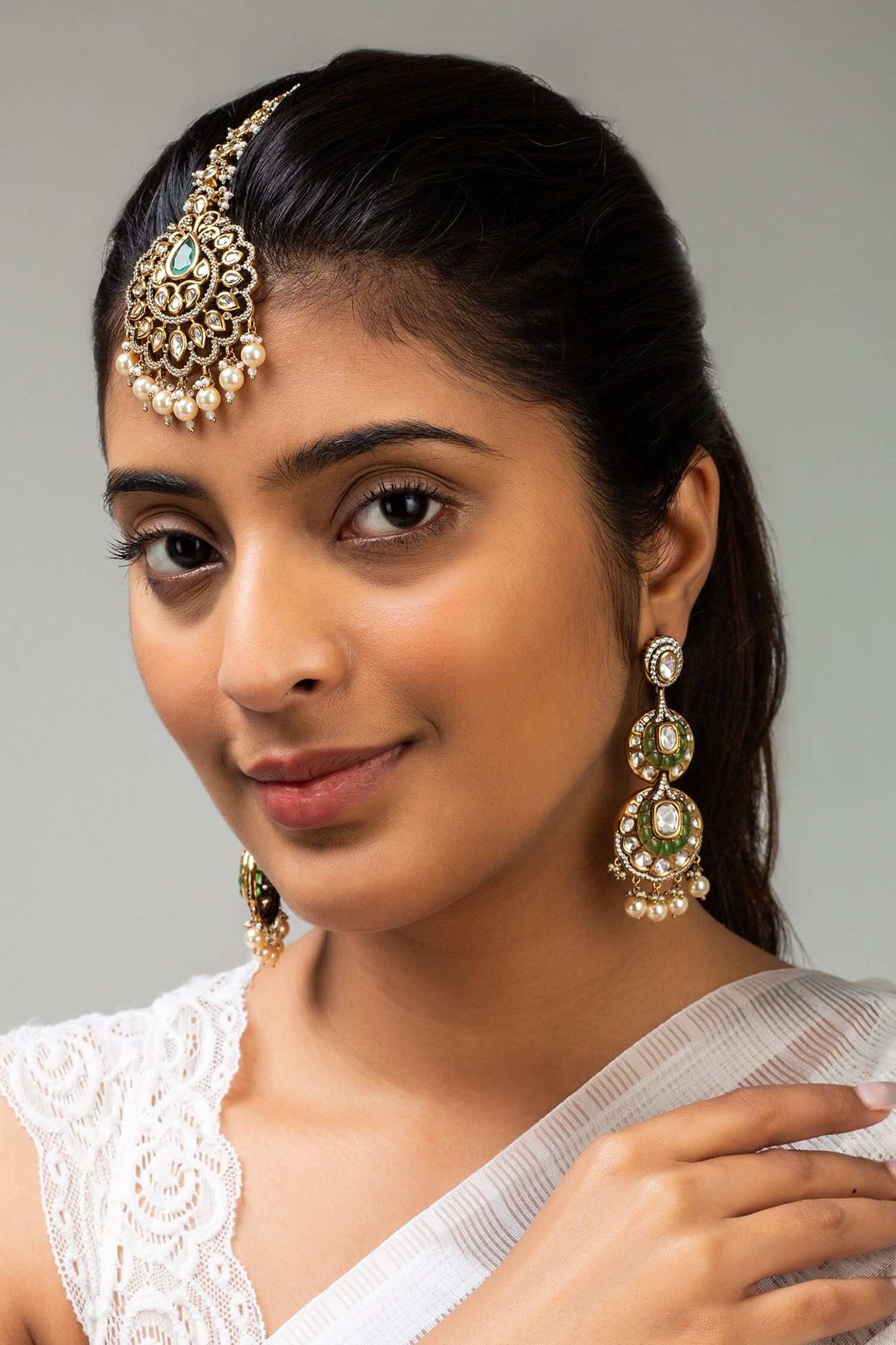 Floral Drop Stone Embellished Maangtikka 