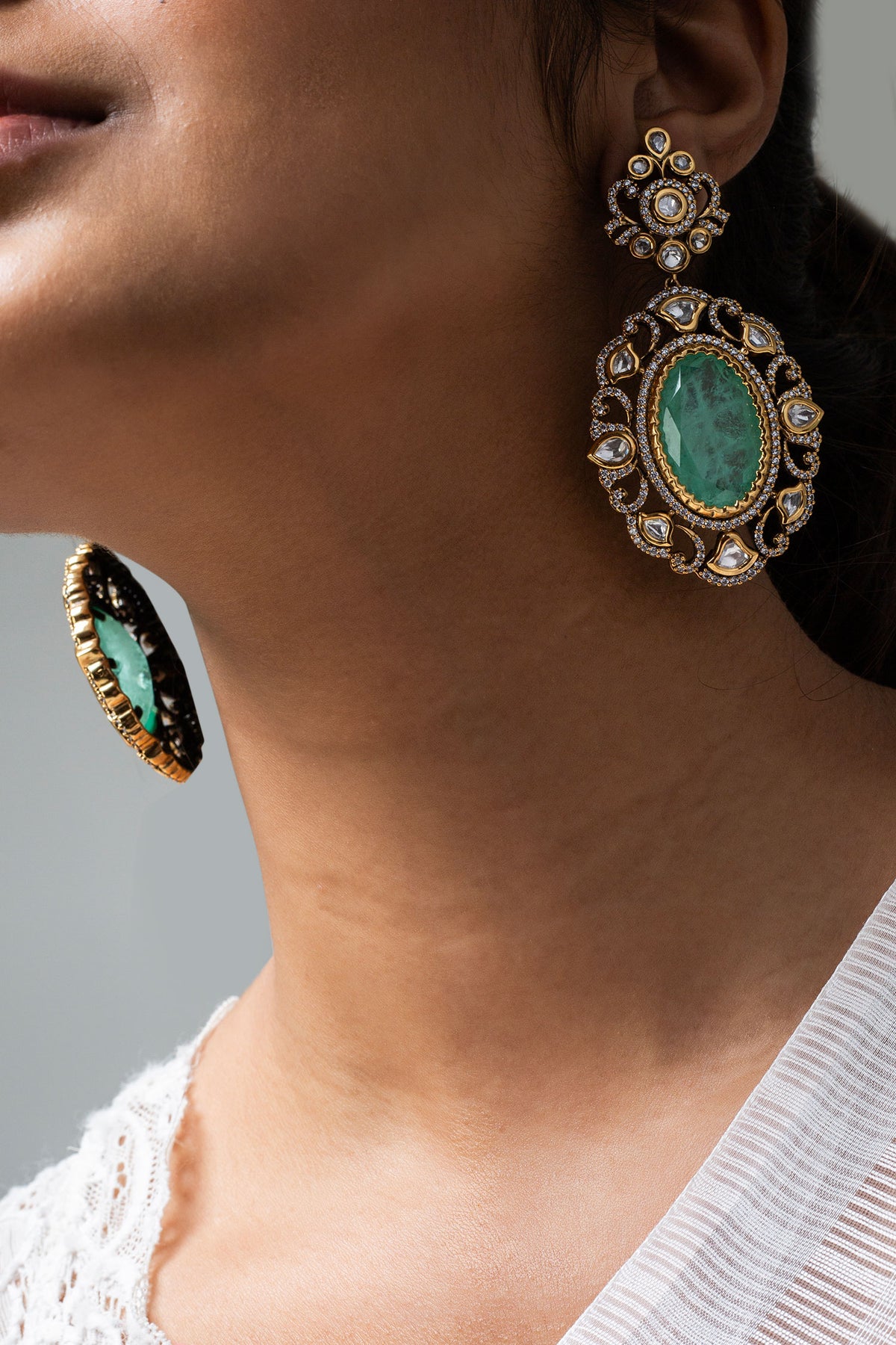 Antique Gold Plated Flower Earrings 