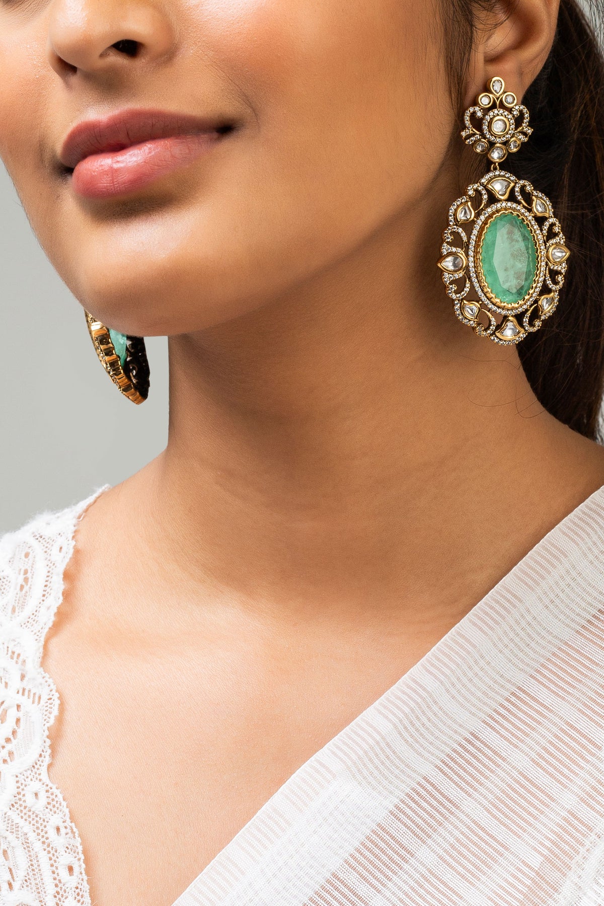 Antique Gold Plated Flower Earrings 